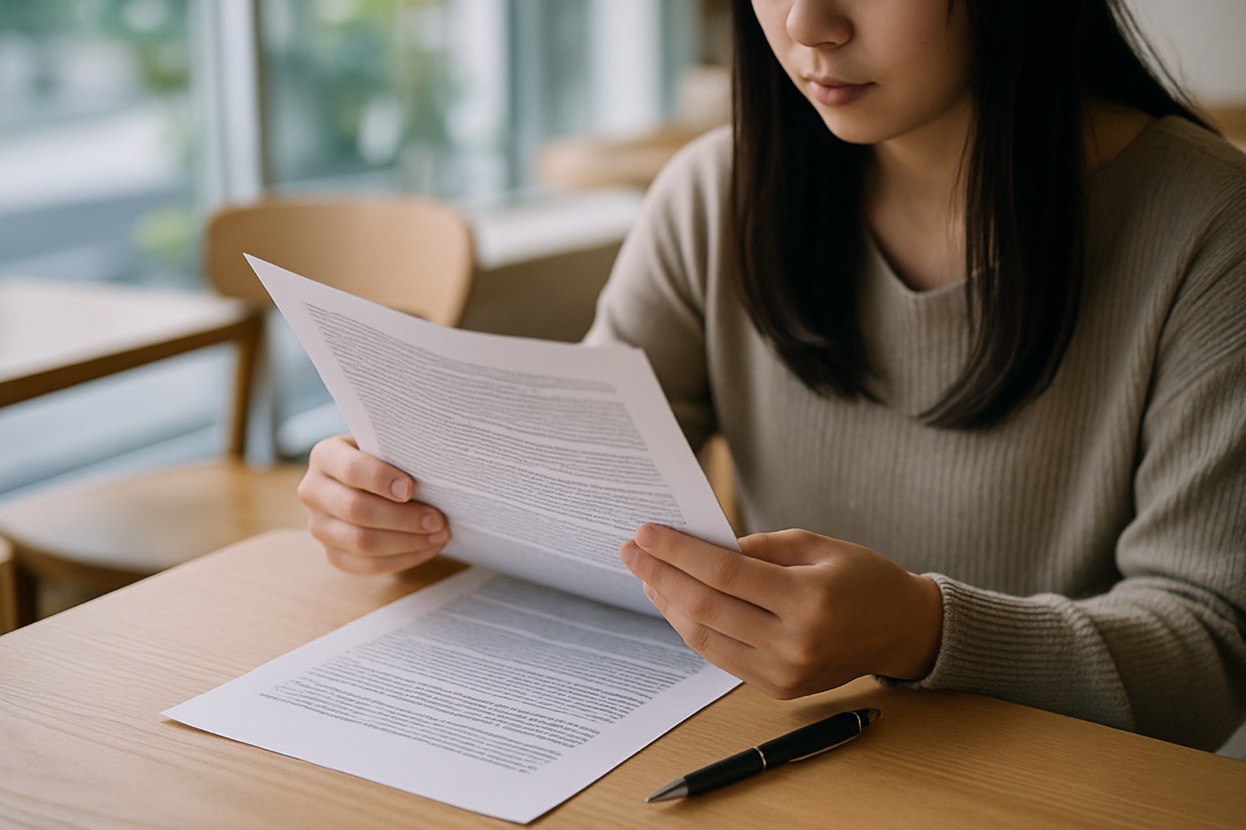 契約書を読む女性の手元